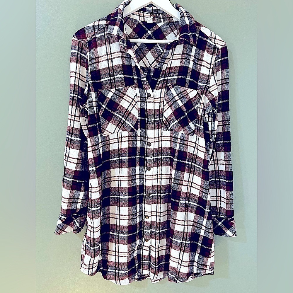 BP long sleeve plaid snap front top size medium